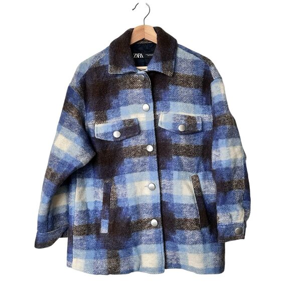 Zara Women’s Plaid Premium wool blend Overshirt size XS - Picture 2 of 14